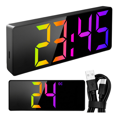 eng_pl_Alarm-clock-Izoxis-colorful-LED-clock-19048_13.jpg Vekkerklokke Med Fargerikt LED-Display Svart