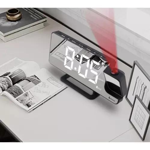 Vekkerklokke Med LED-Display Og Projektor Svart