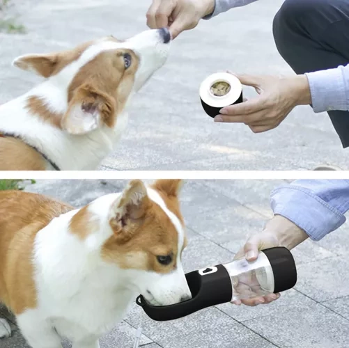 Vannflaske Med Skål For Hund Blå Plast