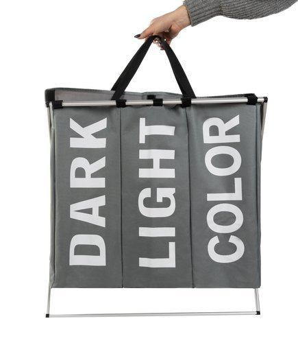 eng_pl_Laundry-basket-3-compartments-on-a-foldable-frame-14991_1.jpg Sammenleggbar Skittentøyskurv Grå 3 Rom 130L