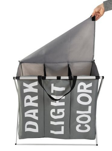 eng_pl_Laundry-basket-3-compartments-on-a-foldable-frame-14991_2.jpg Sammenleggbar Skittentøyskurv Grå 3 Rom 130L