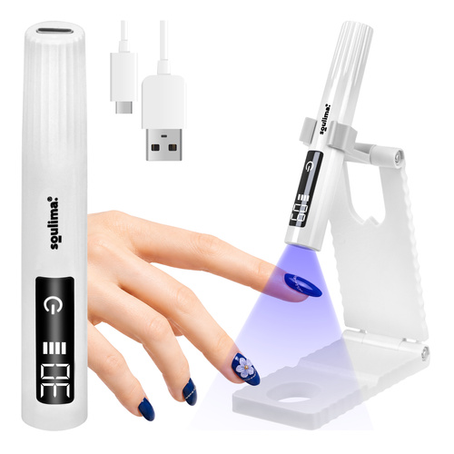 Mini UV/LED-neglelampe med USB, trådløs og bærbar, med holder