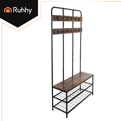 eng_pl_Standing-shelf-with-hanger-182cm-Ruhhy-27036-18663_2.jpg Garderobestativ Med Hylle Og Kleshenger Svart 182 cm Metall