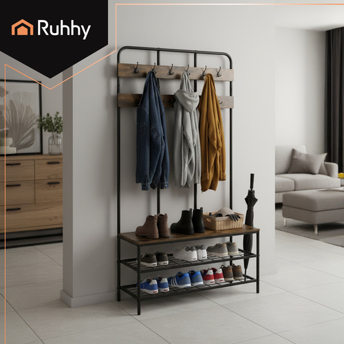 eng_pl_Standing-shelf-with-hanger-182cm-Ruhhy-27036-18663_4.jpg Garderobestativ Med Hylle Og Kleshenger Svart 182 cm Metall