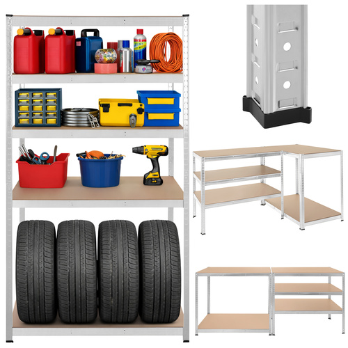 Oppbevaringshylle 180 x 100 x 60 cm – metallhylle med 5 justerbare hyller, 3-i-1 og kapasitet på 1000 kg
