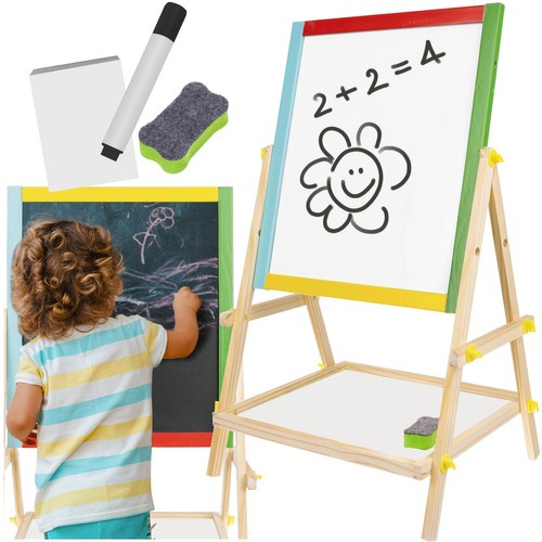 Dobbeltsidig tegne- og skrivetavle – magnetisk whiteboard og krittavle i tre